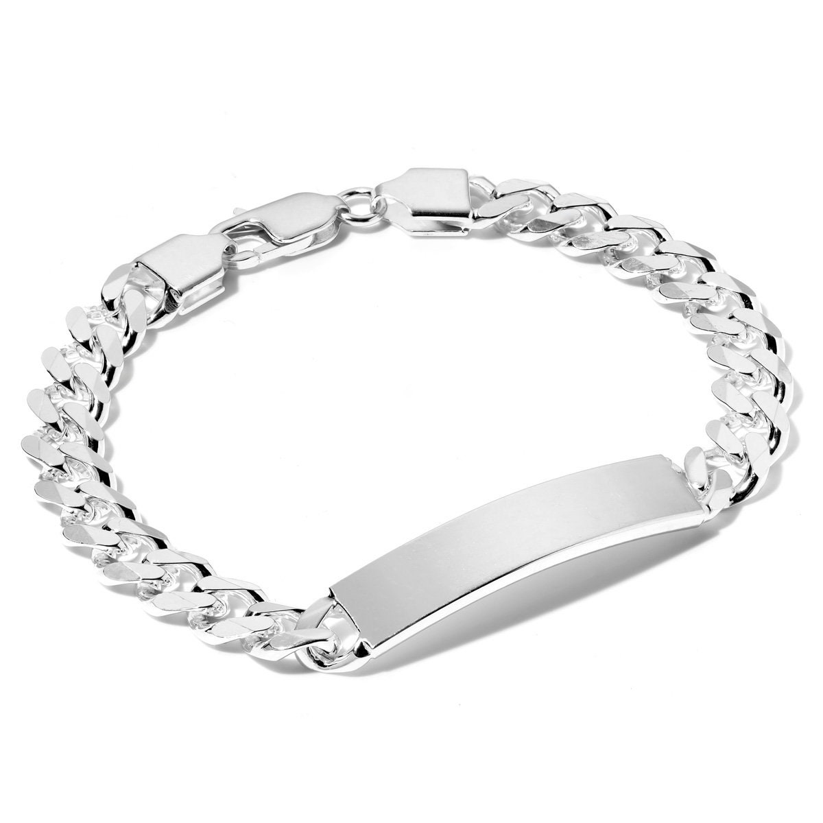 Sterling Silver ID Bracelet Solid Gents Identity Curb Chain