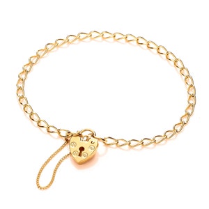 9CT Gold Charm Bracelet 7.6&quot; Ladies 3.1mm Flat Round Curb With Screws Pattern Padlock Safety Chain Gift Box