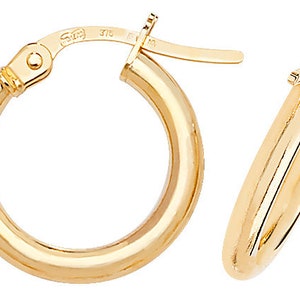 9CT Gold Hoop Earrings 2mm Round Polished Plain Tube Creole Sleeper Gift  Box