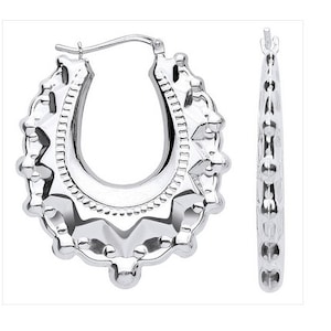 Sterling Silver Victorian Spike Creole 30x24mm Oval Gypsy Hoop Earrings Gift Box
