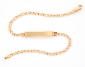 9CT Gold Ladies Identity Bracelet Free Engraving D/C Curb Chain Link ID Personalised Free Gift Box