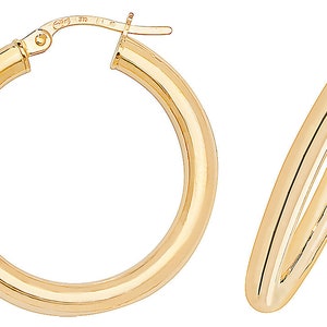 9 kt gouden oorringen 3 mm ronde gepolijste effen buis creoolse dwarsliggers geschenkdoos
