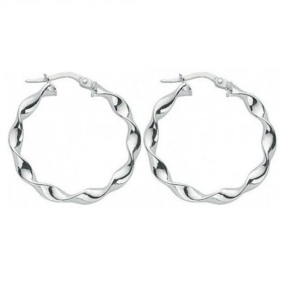 Sterling Silver Hoop Earrings 25x2mm Ribbon Creole Candy