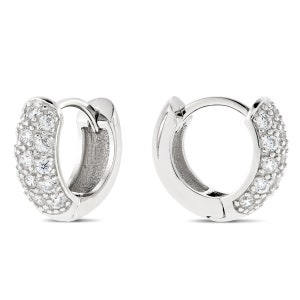 Sterling Silver Huggie Earring 15X5mm D Shape Pave Cubic Zirconia Eternity Hoops Gift