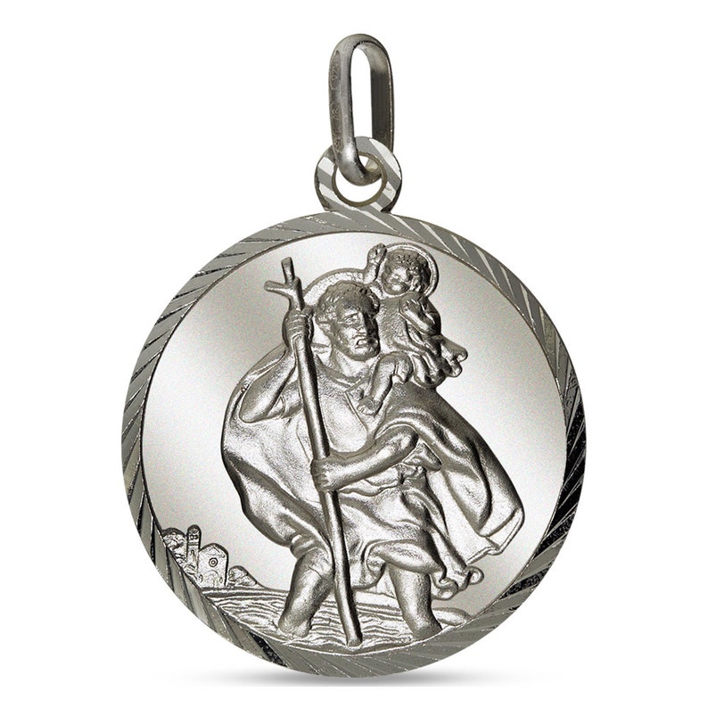 Sterling Silver Saint Christopher Pendant Oval Round Diamond Etsy