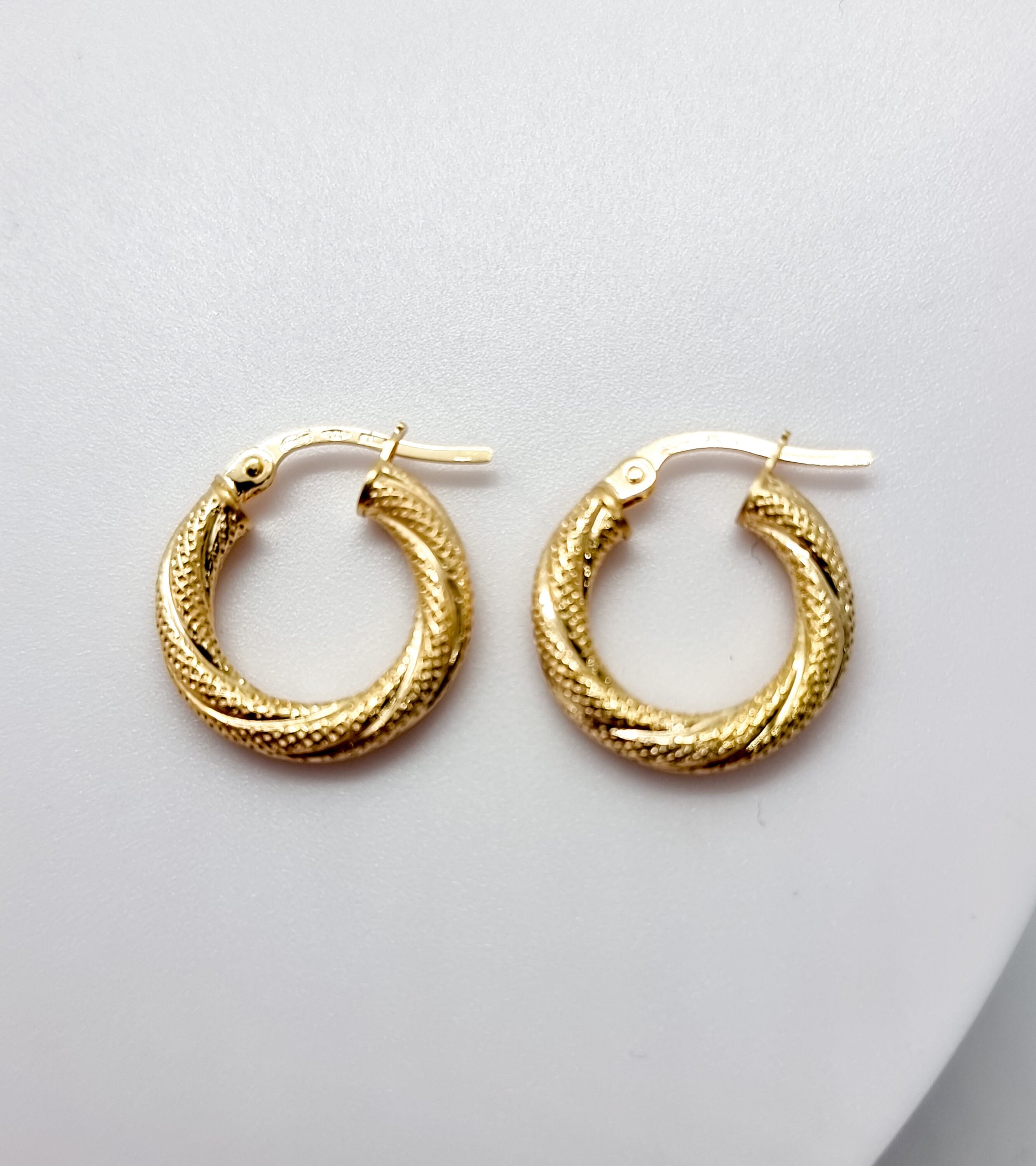 9ct Yellow Gold On Silver Patterned Twisted Hoop Creole Earrings - 40mm, Italian Made