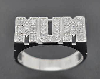 Sterling  Silver Mum Rings Cubic Zirconia CZ Polished Mothers Day Gift Box