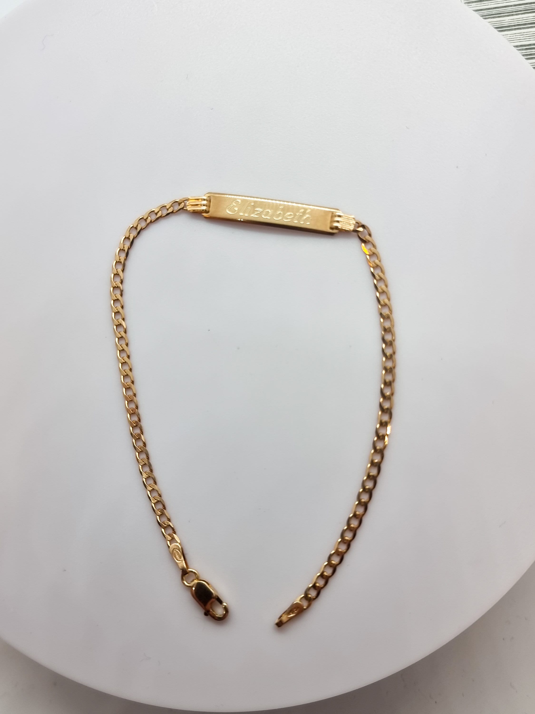 9 Karat Gold Mama Armband 7,6 "Damen Mama CZ ID Identität Herzen Panzer Kubik Zirkonia Name Kette Geschenkbox