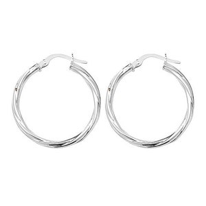 Sterling Silver Hoop Earring 25mm x 2mm Round Cable Creole Candy Twist Tube Ribbon Sleepers