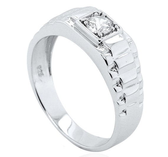 925 Sterling Silver Antique Style 3-Stone CZ Men's Gypsy Ring - Sizes P-Z+1