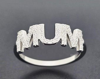 Sterling Silver Mum CZ Ring Cubic Zirconia Signet Gift Box