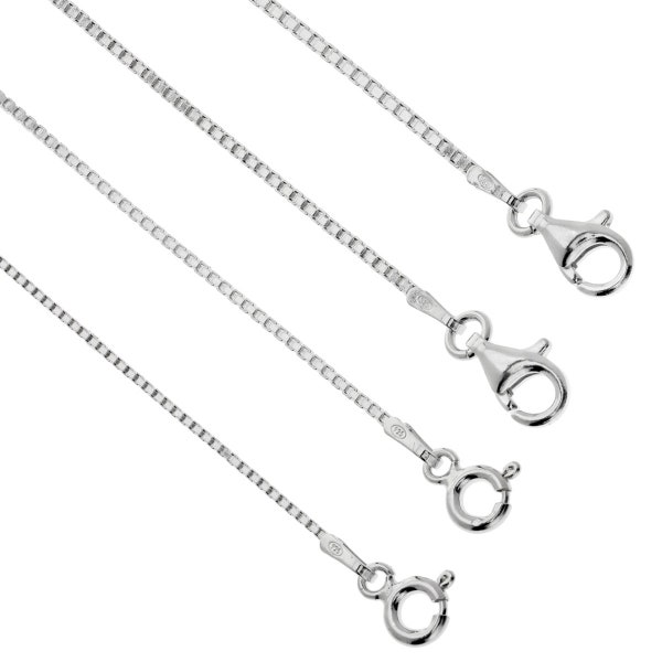 Sterling Silver Box Chain Flat D/Cut Venitian Box Link Necklace Ladies Gents Bracelets Gift Box