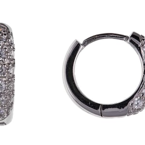 Sterling Silver 15x5mm D Shape Cubic Zirconia Huggie Hoop Earrings Gift Box