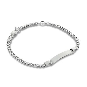 Sterling Silver ID Bracelet Engraving Option 6.5" Childs Identity Bracelet Big ID Curb Chain Baby Name Plate ID Personalised Gift Free Box