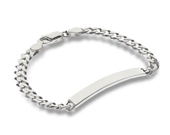 Sterling Silver ID Bracelet Free Engraving Ladies 7.6&quot; Identity Curb Chain Link Bracelet Free Gift  Box