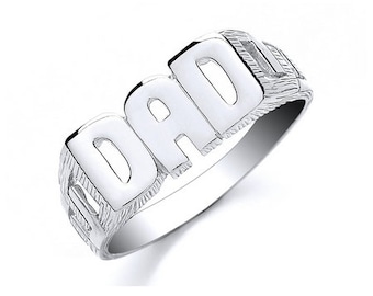 Sterling Silver Dad Ring Polished Block Daddy Father Curb Link Band Gift Box