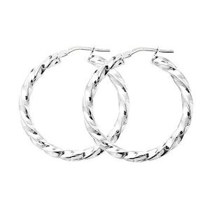 Sterling Silver Square Twist Hoop Earrings | Various Sizes
