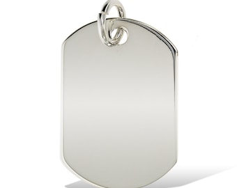 Sterling Silver Dog Tags Engraving Option Large Barrel Charm Pendant Ingot 30x20mm Personalised Military Tags Free Gift Box