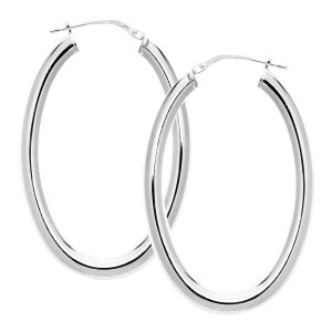 Sterling Silver Hoop Earrings 45X30mm Oval Polished Plain Tube Creoles 925 Gift Box