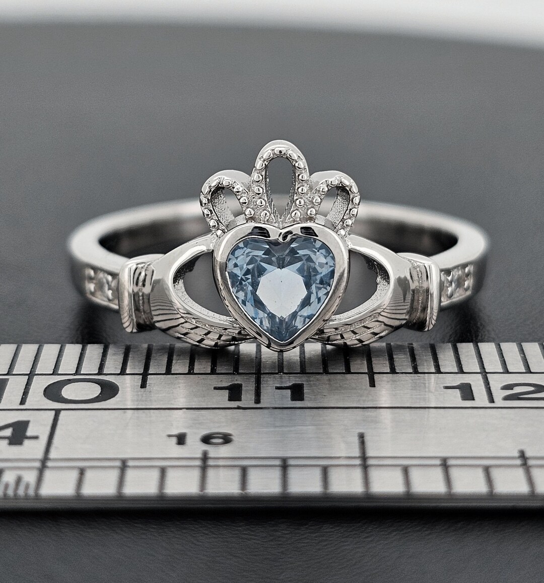 Sterling Silver Claddagh Ring Childs Ladies Gents Blue Aqua Marine CZ ...