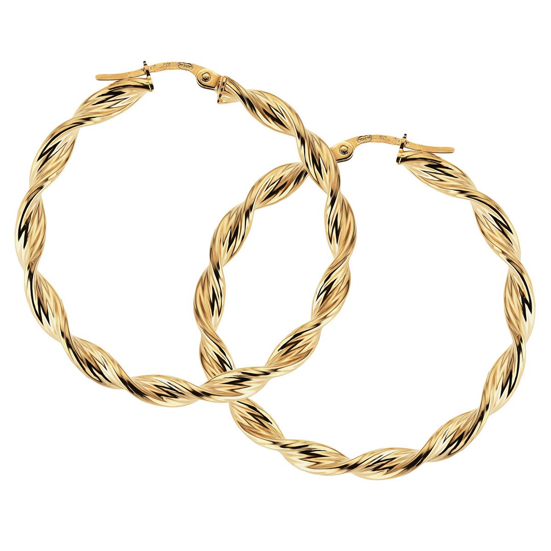 Hoop With Ribbon 9ct Gold Hoop Earrings 36mm Round Ribbon Candy Twisted Tube Creoles ...