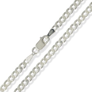 Sterling Silver Curb Chain 3.2mm 16 18 20 22 24 30 36 Flat Diamond Cut D/C Link Necklace Pendant Gift Box