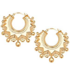 9CT Gold 28mm Victorian Spike Creole Hoop Earrings Gypsy Vintage Gift Box