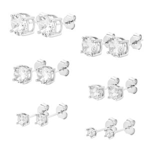 Sterling  Silver CZ PAIR of Stud Earrings 3mm 4mm 5mm 6mm 7mm 8mm Heavy Weight Solid Casted Round White Cubic Zirconia