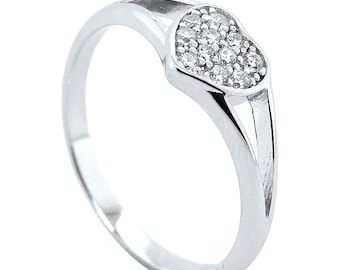 Sterling Silver Baby Ring CZ Hearts Pave Cubic Zirconia Band Gift Box Large Sizes