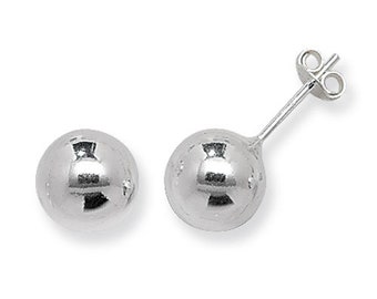 Sterling Silver Stud Earings Round Polished Ball Studs 3mm 4mm 5mm 6mm 7mm 8mm 9mm