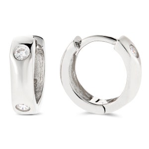 Sterling Silver CZ Huggie Earrings 15mm U Shape Cubic Zirconia Eternity Hoops Gift Box