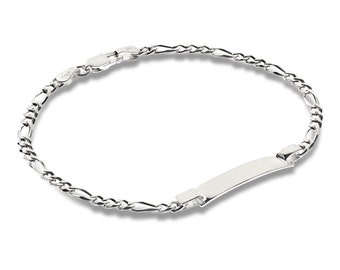 Sterling Silver ID Bracelet Engraving Option 7.5&quot; Ladies Identity Bracelet Big ID Figaro Name Plate ID Personalised Gift Free Box