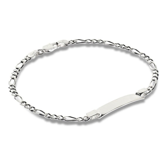 Identification ID Bracelet with Figaro Chain Sterling Silver Small Size Identification ID Bracelet with Figaro Chain Sterling Silver Small Size