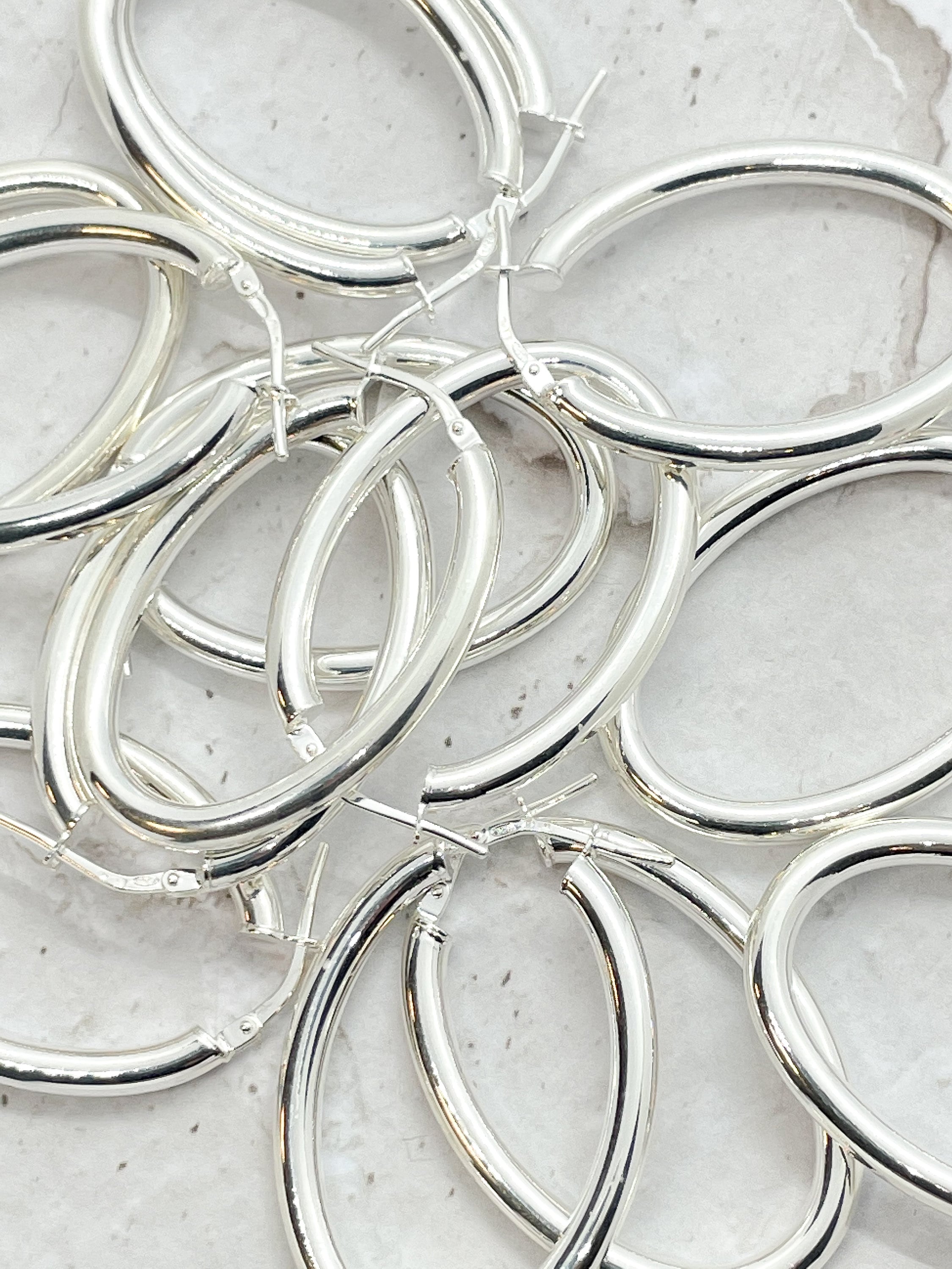 Orecchini a Cerchio Stile Creolo Argento Ovali Argento