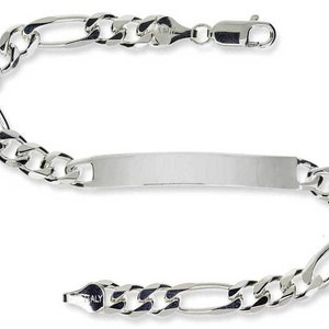 Sterling Silver ID Bracelet Free Engraving Gents 8.5" Identity Solid Figaro Curb Chain Free Gift Box