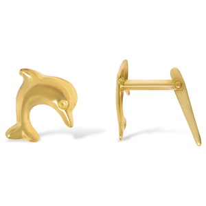 9CT Gold Andralok Dolphin Stud Earrings Flick Back Studs Gift Box