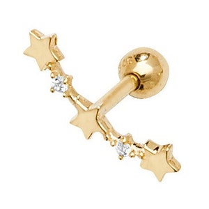 9CT Gold Stud Earring Single Cartilage Helix Constellation Stud Cubic Zirconia CZ Earring 6mm Bar Screw Back Bead Cartilage Pin Gift Box