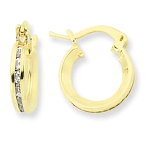 9CT Gold CZ Hoop Earrings Cubic Zirconia 11x2.5mm Huggie Crystal Cuff Eternity Hinged Gift Box