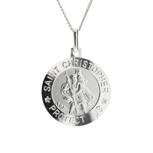 Sterlingzilver St. Christoffel gravure optie ketting + ketting 16" 18" 20" kinketting bescherm ons hangers ronde satijnen afwerking geschenkdoos 925