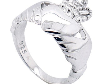 Sterling Silver Claddagh Ring Ladies Gents Cladda Heart Hands Crown Gift Box Large Sizes