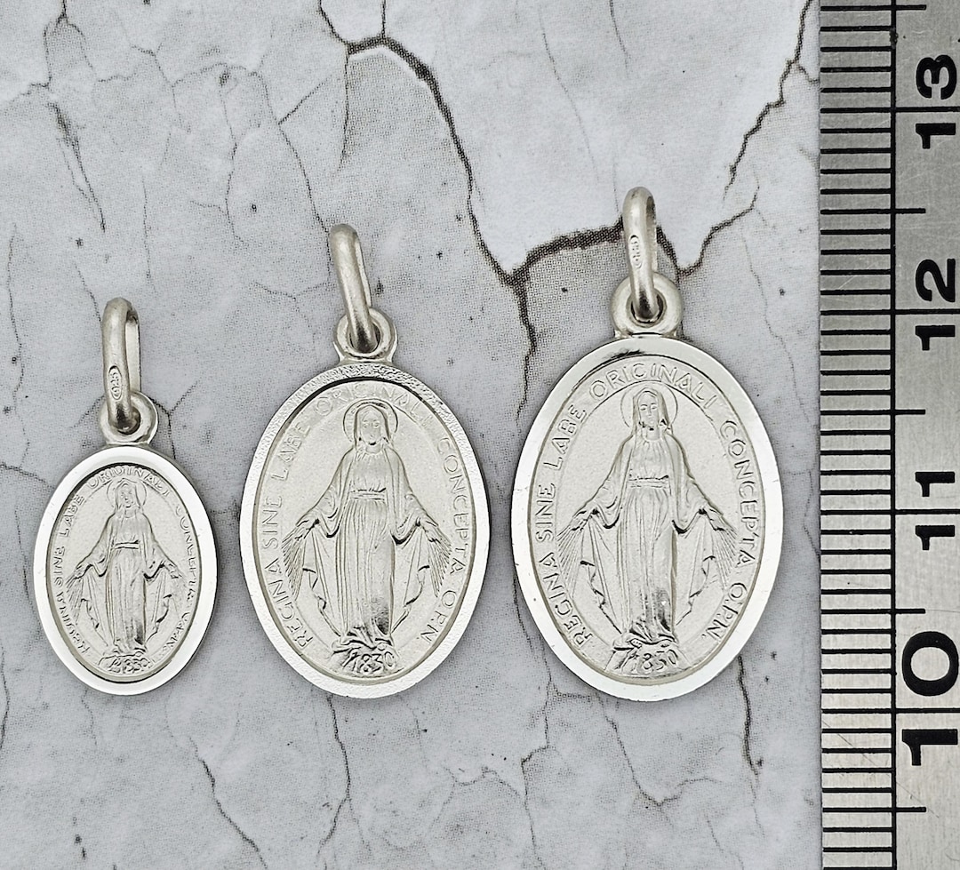 Sterling Silver Miraculous Medal Madonna Virgin Mary Oval Pendant Gift ...