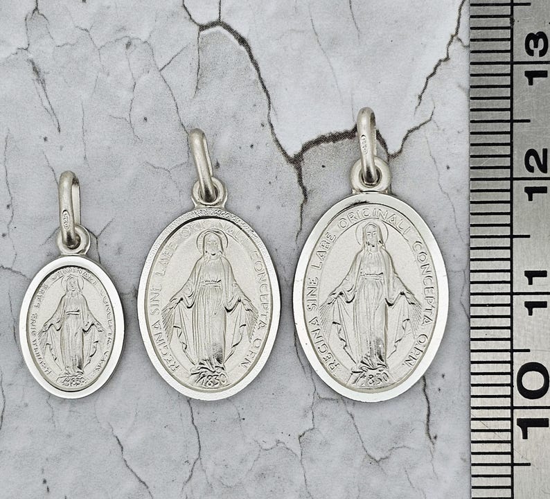 Sterling Silver Miraculous Medal Madonna Virgin Mary Oval Pendant Gift ...