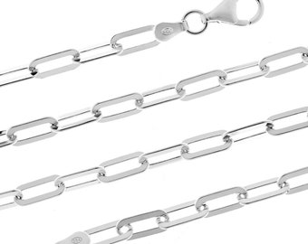 Sterling Silver 4.0mm Paper Clip Chain Curb Necklace Gift Box