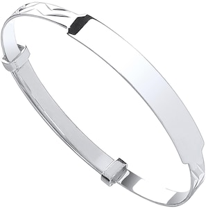 Bracelet jonc pour bébé en argent sterling avec option de gravure pour enfants, plaque d&#39;identité de baptême extensible, boîte cadeau personnalisée