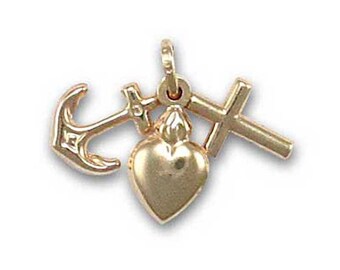 9ct Gold Faith Hope And Charity Pendant Charm Heart Anchor Cross Medallion Gift Box