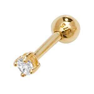 9CT Yellow Gold Single Cubic Zirconia Halo Heart Single Stud Earring 6MM Bar Screw Back Bead Cartilage Pin