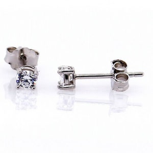 Sterling Silver CZ Stud Earrings Quantity Discount 3mm Heavy Weight Solid Casted Round White Cubic Zirconia