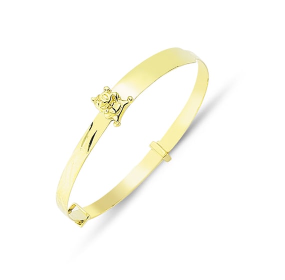 9ct Gold Baby id Bangle Personalised Engraved Christening Cross Expanding 5.5
