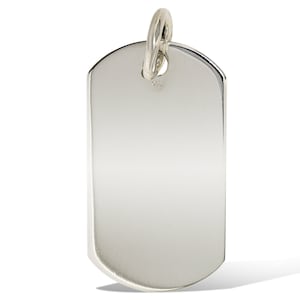 Sterling Silver Dog Tags Engraving Option Large Barrel Charm Pendant Military Name ID Ingot 35x20 mm Personalised Gift Box