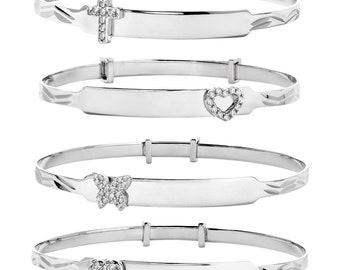 Braccialetto per neonati in argento sterling con incisione gratuita, targhetta identificativa per battesimo espandibile, confezione regalo gratuita